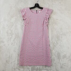 Eliza J Dress Women 6 Pink Black Gingham Ruffle Sleeve Shift Western Preppy